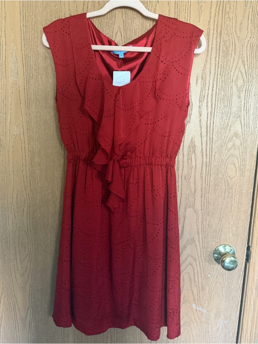 ANTONIO MELANI Red Sleeveless Ruffle Midi Dress